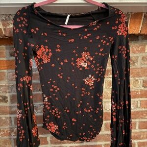 Floral Black and Red Women's Top